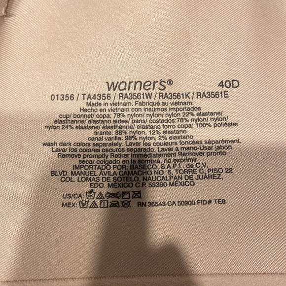 q womens Warners solid tan stretch bra size 40D. EUC - Picture 3 of 3